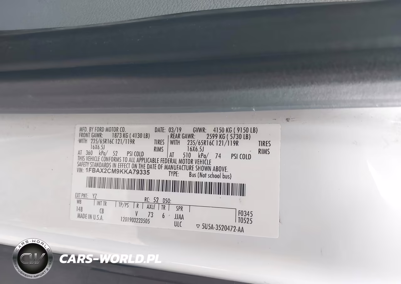2019 Ford Transit-350 Xlt VIN:1FBAX2CM9KKA79335 - 9