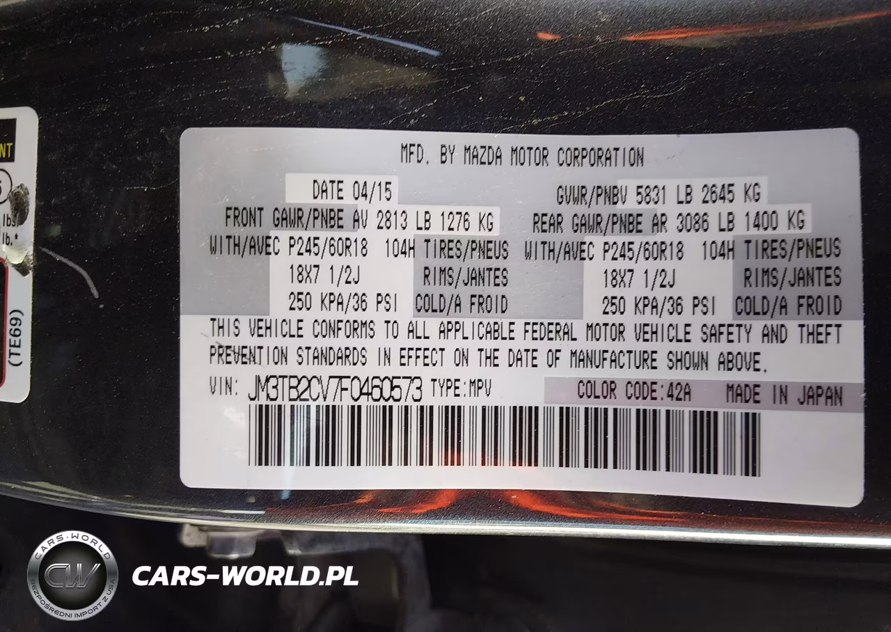 2015 Mazda Cx-9 Touring VIN:JM3TB2CV7F0460573 - 9