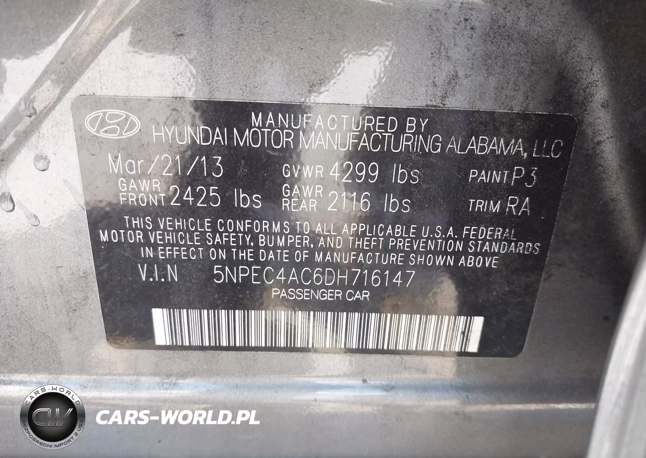 2013 Hyundai Sonata Limited VIN:5NPEC4AC6DH716147 - 9