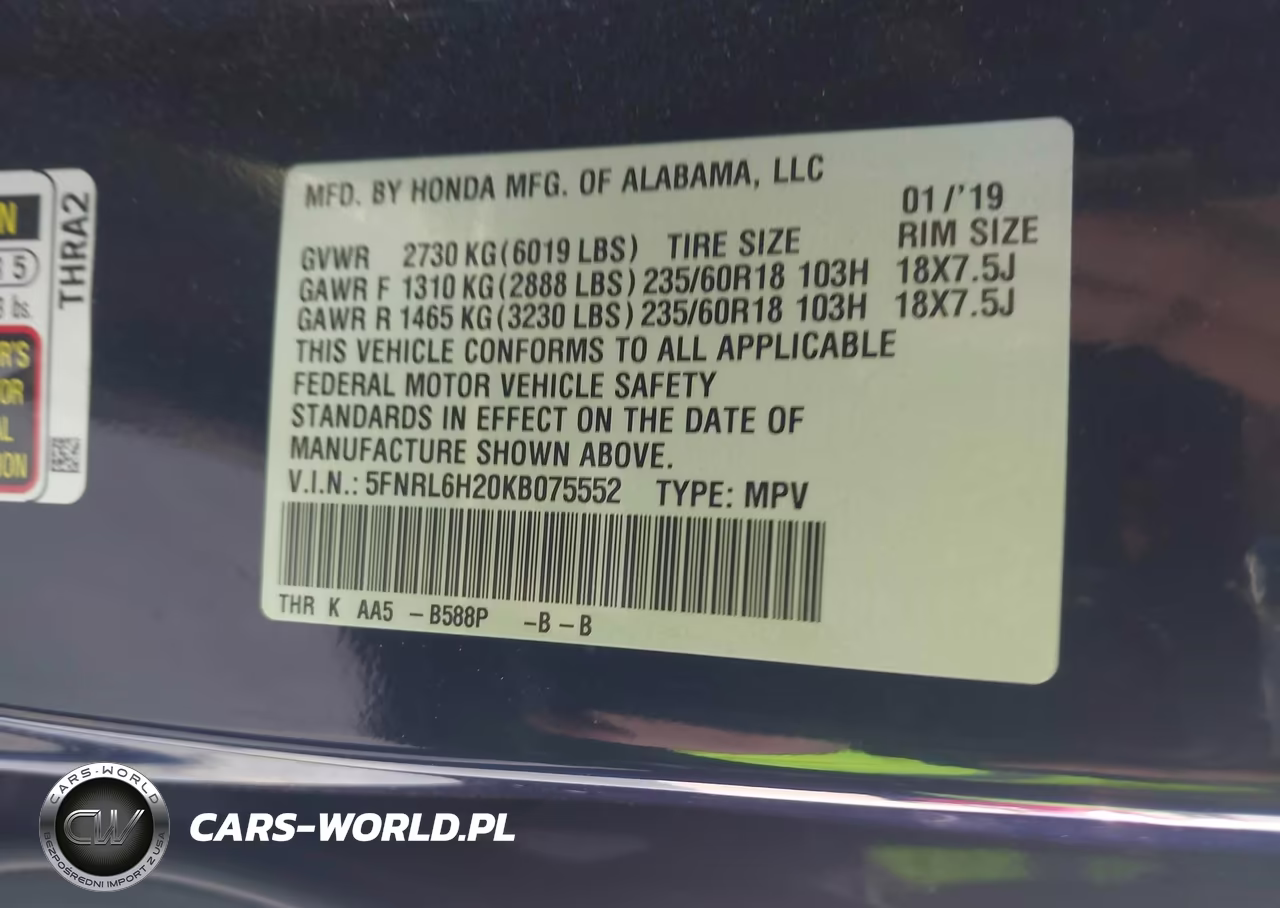 2019 Honda Odyssey Lx VIN:5FNRL6H20KB075552 - 9