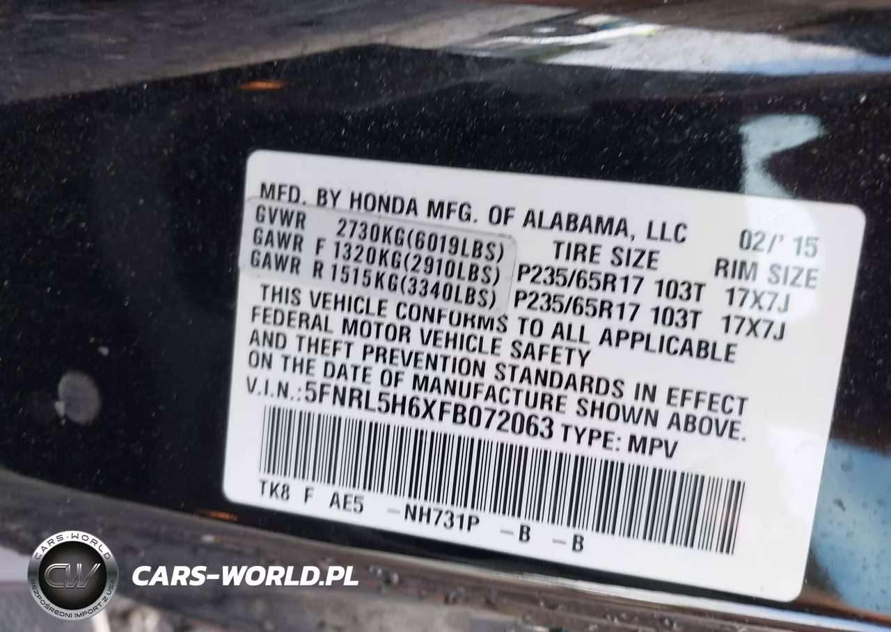 2015 Honda Odyssey Ex-L VIN:5FNRL5H6XFB072063 - 9