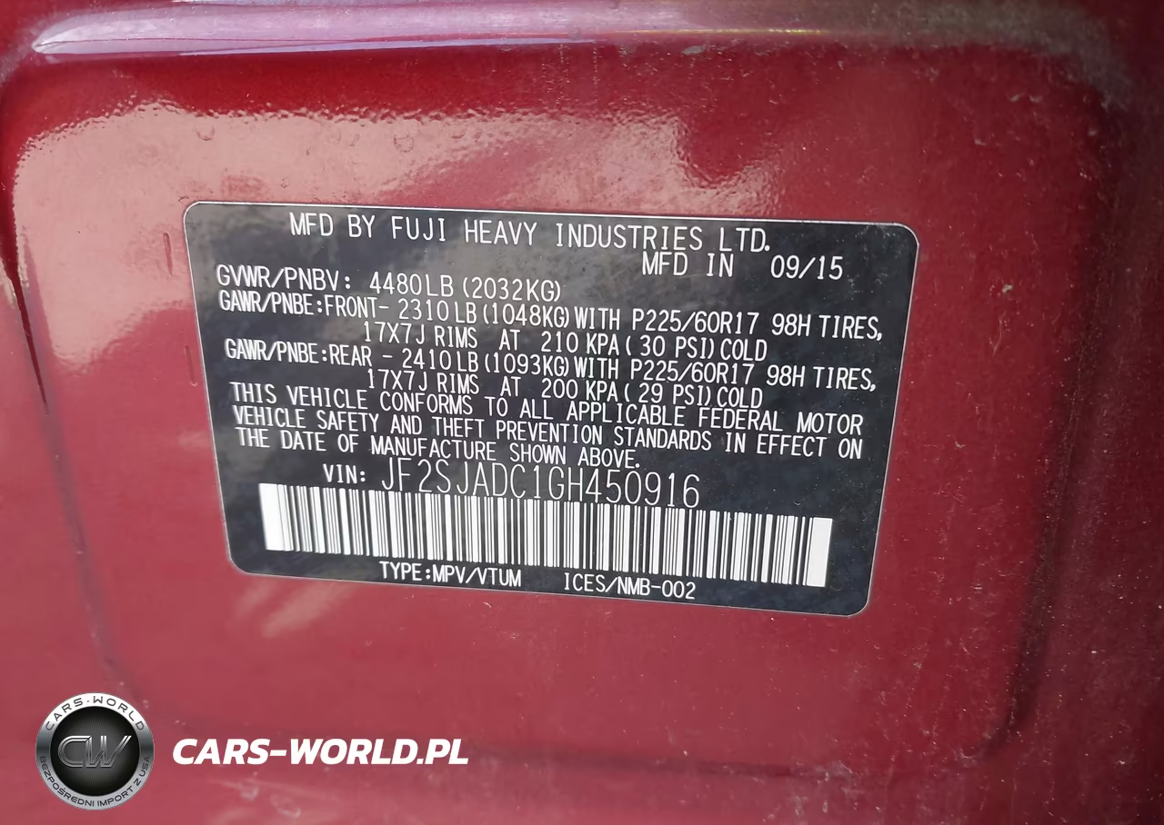 2016 Subaru Forester 2.5I Premium VIN:JF2SJADC1GH450916 - 9