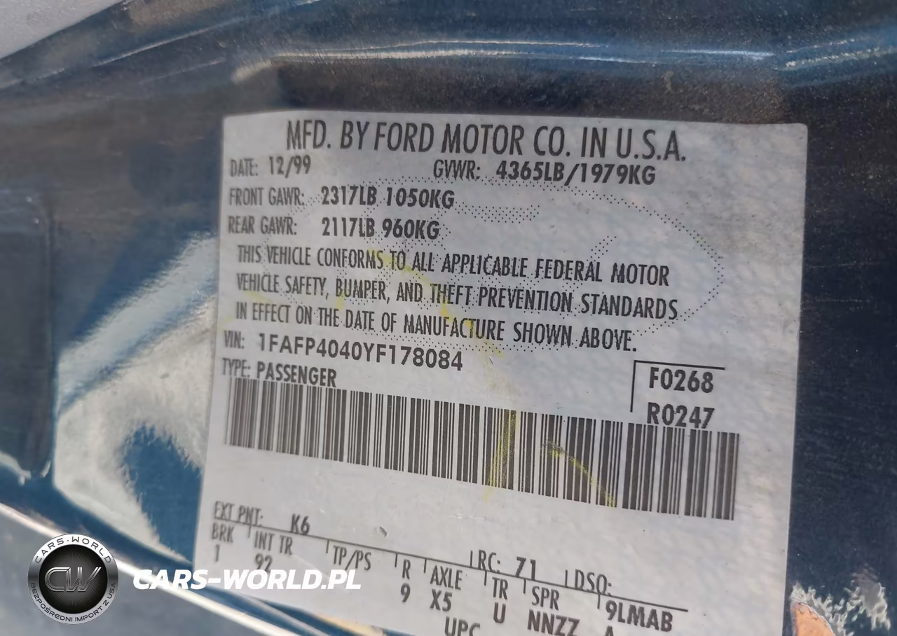 2000 Ford Mustang VIN:1FAFP4040YF178084 - 9