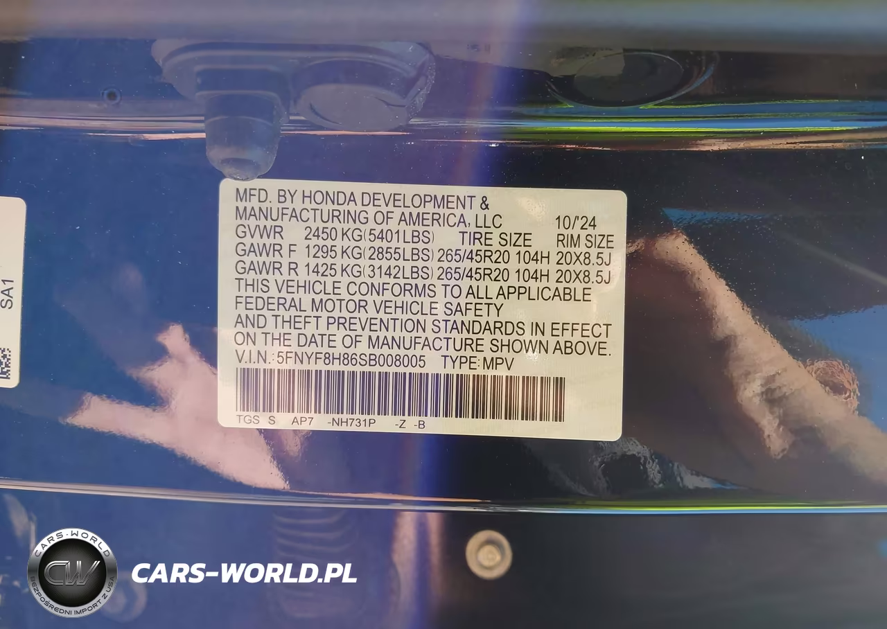 2025 Honda Passport Awd Black VIN:5FNYF8H86SB008005 - 9