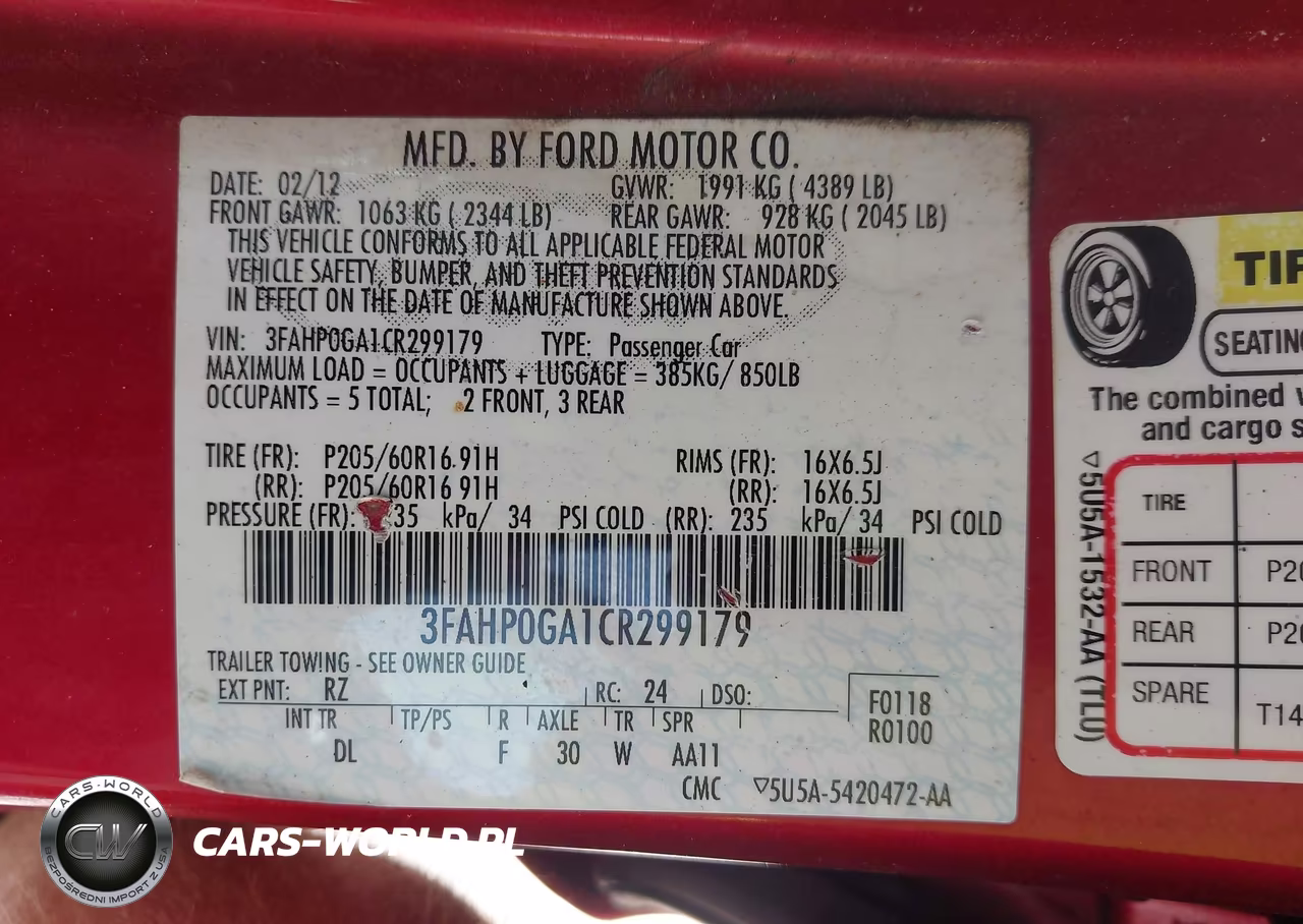 2012 Ford Fusion S VIN:3FAHP0GA1CR299179 - 9