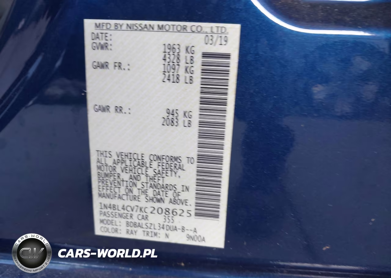 2019 Nissan Altima 2.5 Sr VIN:1N4BL4CV7KC208625 - 9