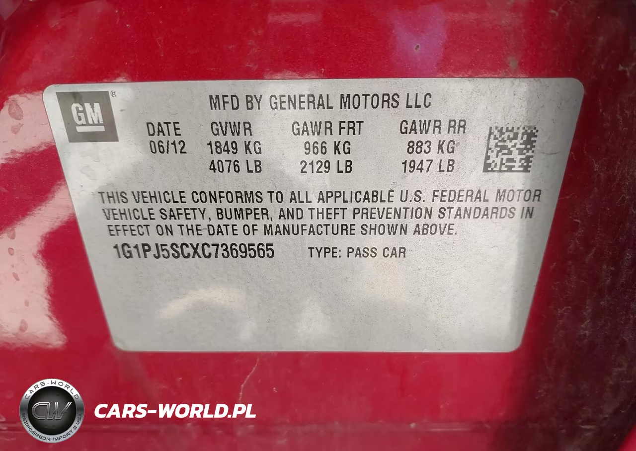 2012 Chevrolet Cruze Eco VIN:1G1PJ5SCXC7369565 - 9