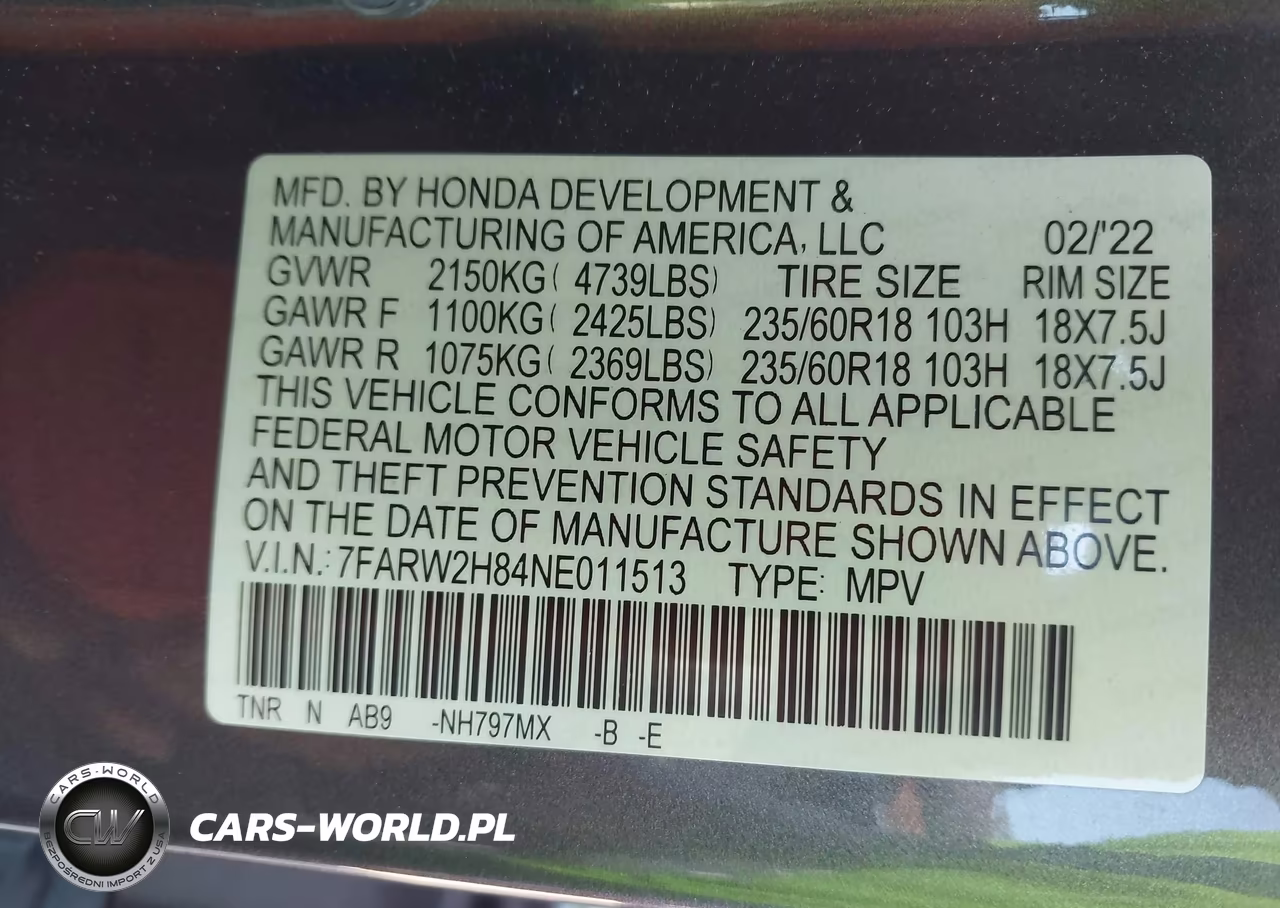 2022 Honda Cr-V Awd Ex-L VIN:7FARW2H84NE011513 - 9