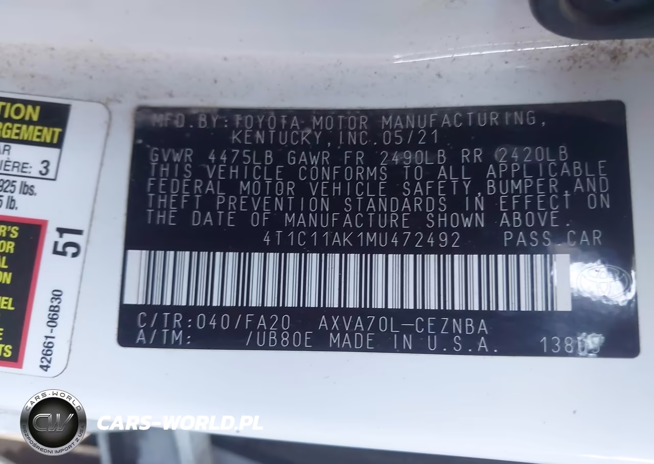 2021 Toyota Camry Le VIN:4T1C11AK1MU472492 - 9