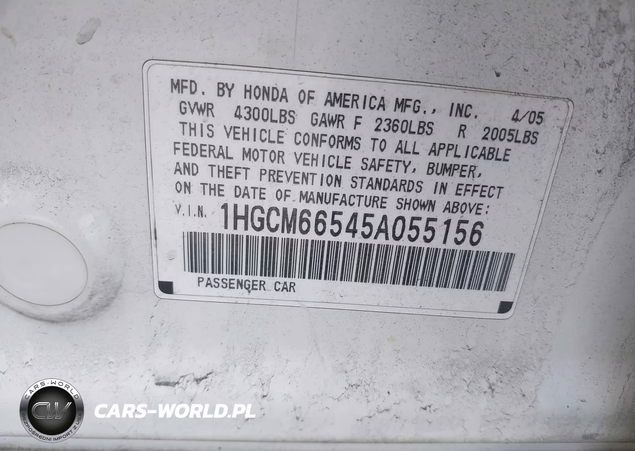 2005 Honda Accord 3.0 Ex VIN:1HGCM66545A055156 - 9