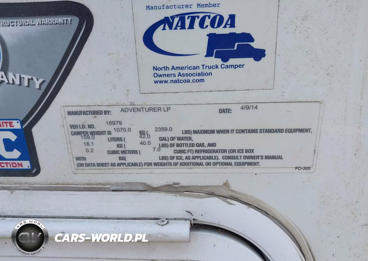 2014 Adventurer Truck Camper VIN:00000000000016979 - 9