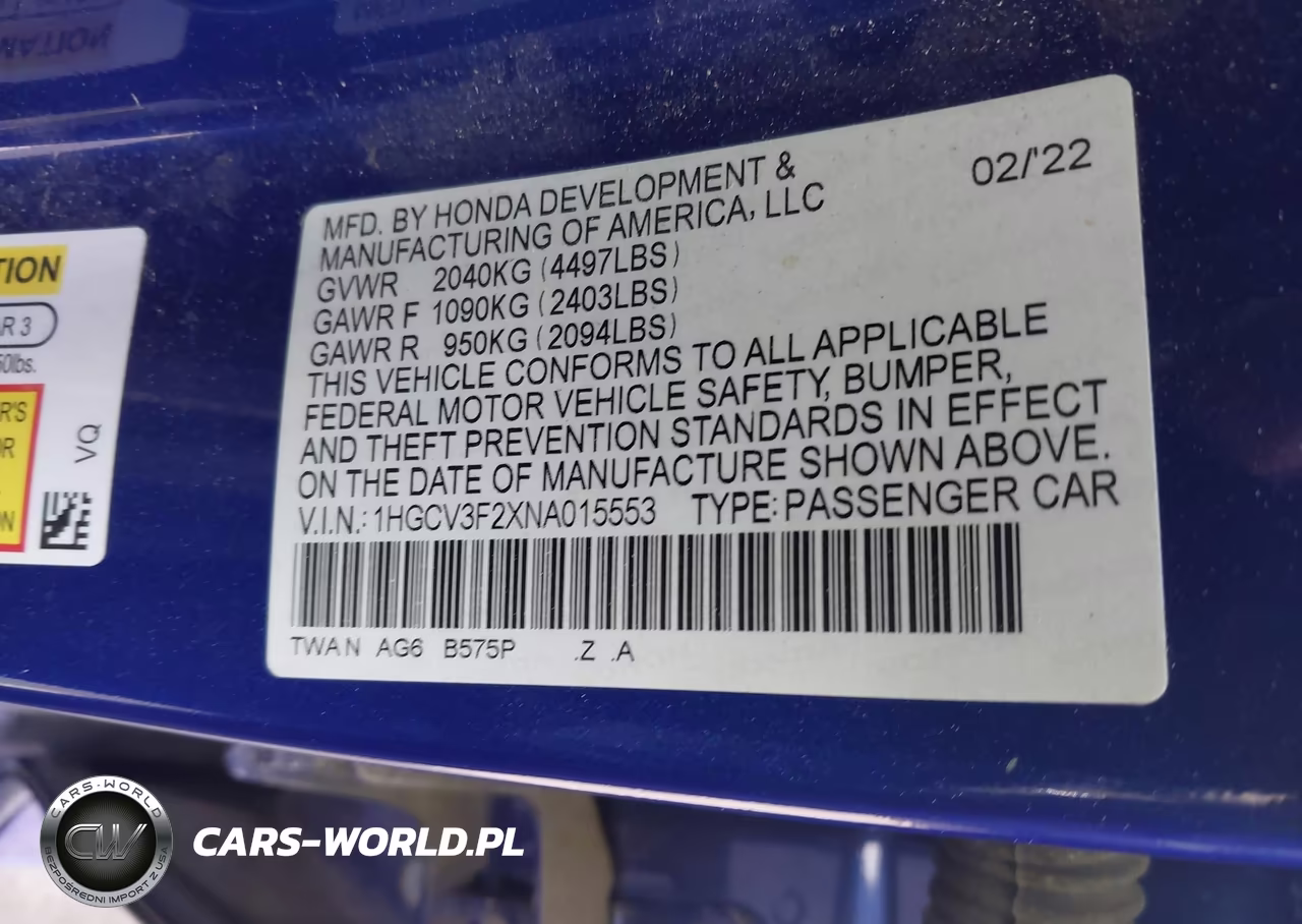 2022 Honda Accord Hybrid Sport VIN:1HGCV3F2XNA015553 - 9