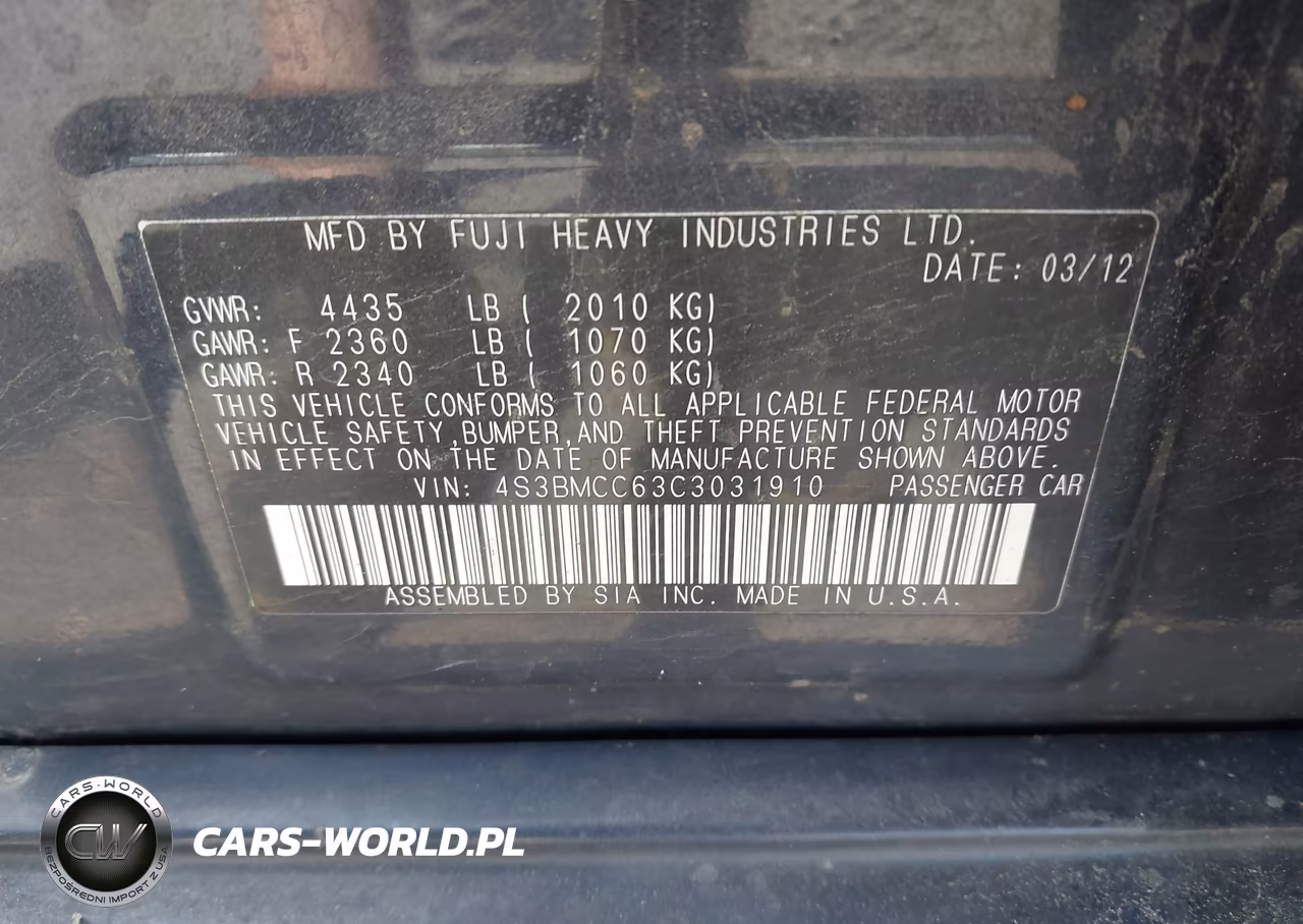 2012 Subaru Legacy 2.5I Premium VIN:4S3BMCC63C3031910 - 9