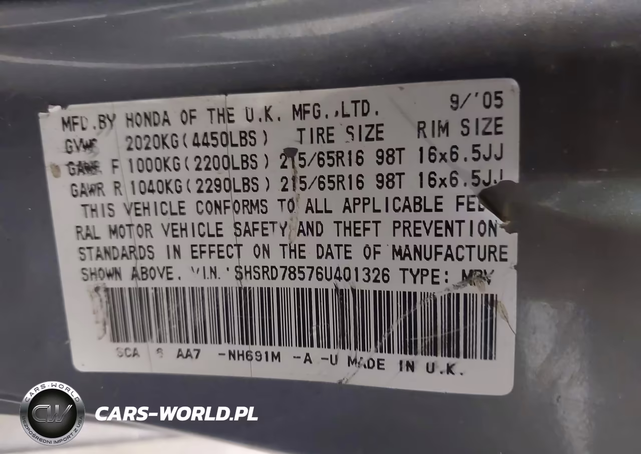 2006 Honda Cr-V Lx VIN:SHSRD78576U401326 - 9