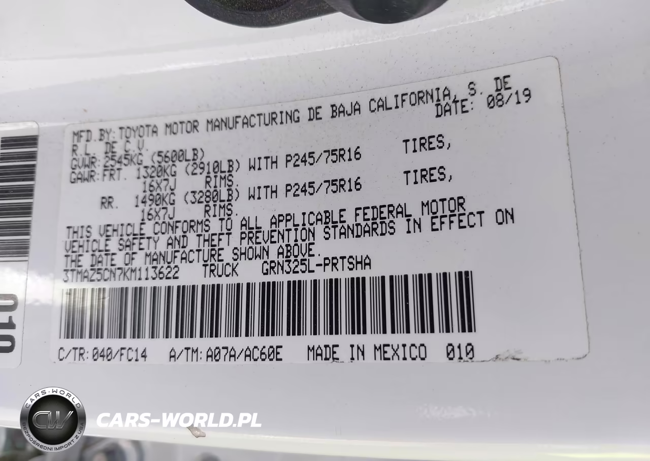 2019 Toyota Tacoma Sr5 V6 VIN:3TMAZ5CN7KM113622 - 9