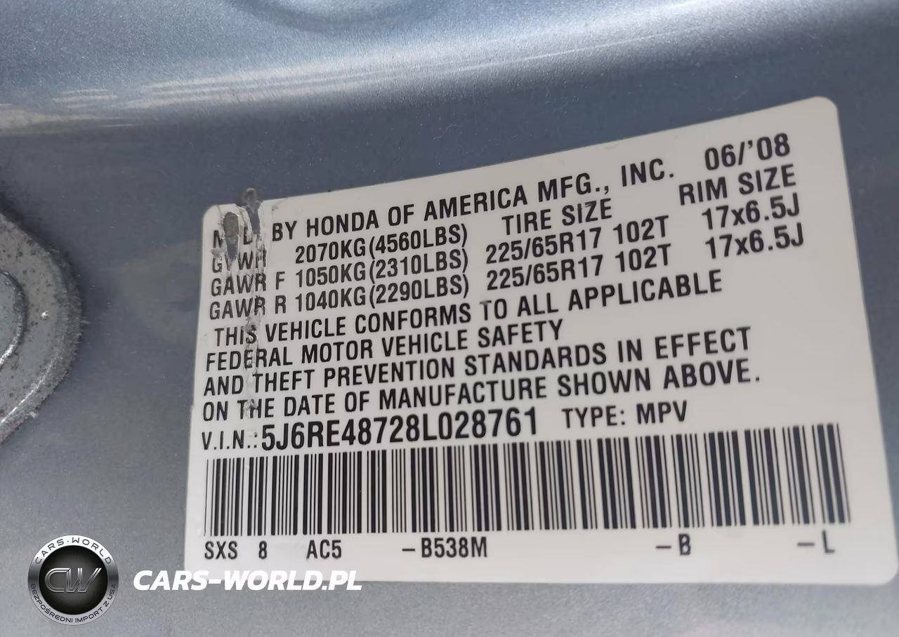 2008 Honda Cr-V Ex-L VIN:5J6RE48728L028761 - 9