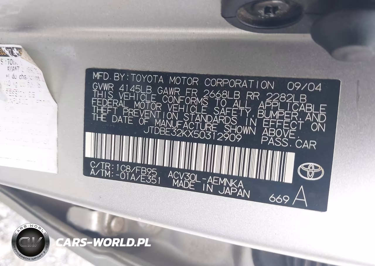 2005 Toyota Camry Std VIN:JTDBE32KX50312909 - 9