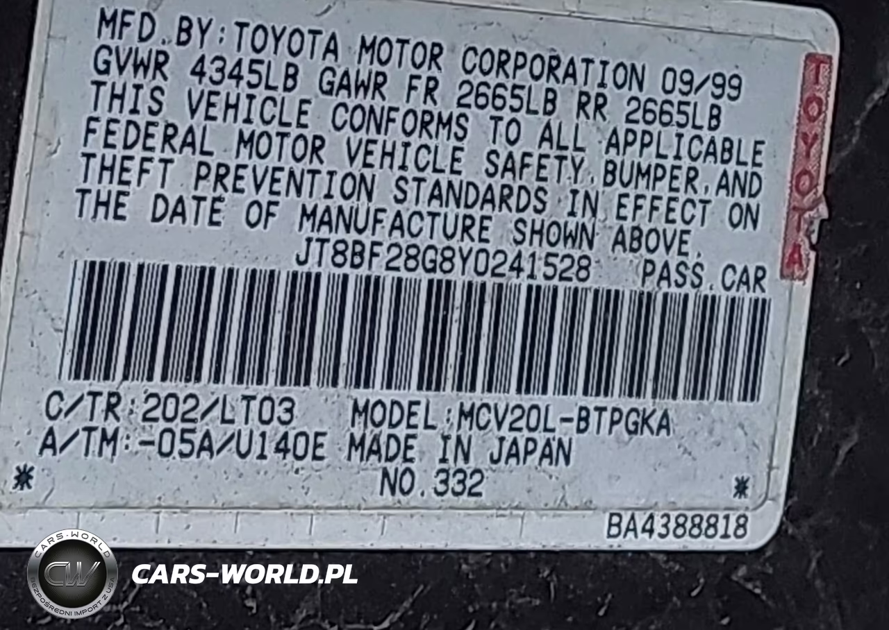 2000 Lexus Es 300 VIN:JT8BF28G8Y0241528 - 9