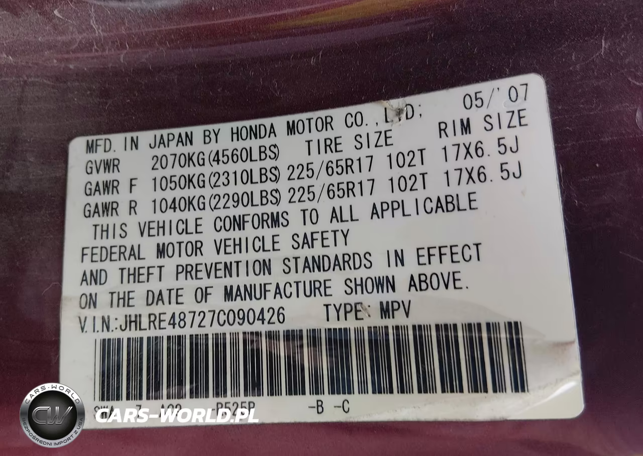 2007 Honda Cr-V Ex-L VIN:JHLRE48727C090426 - 9