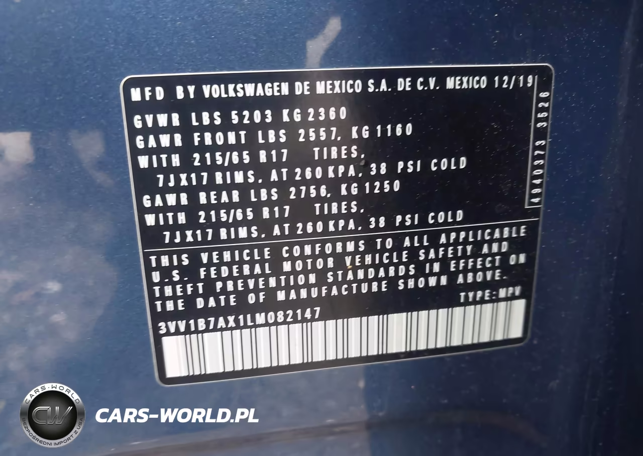 2020 Volkswagen Tiguan 2.0T S VIN:3VV1B7AX1LM082147 - 9