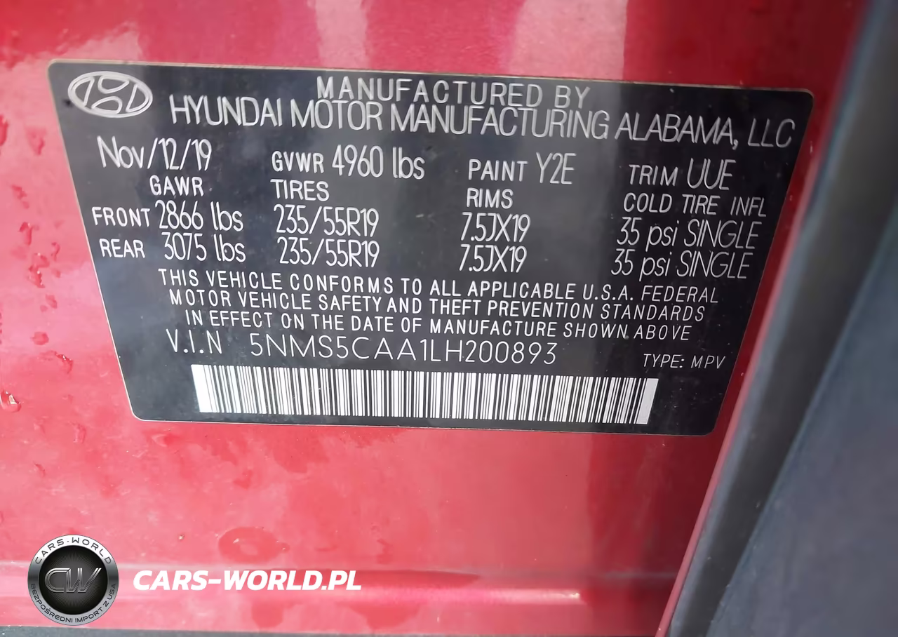 2020 Hyundai Santa Fe Limited 2.0T VIN:5NMS5CAA1LH200893 - 9