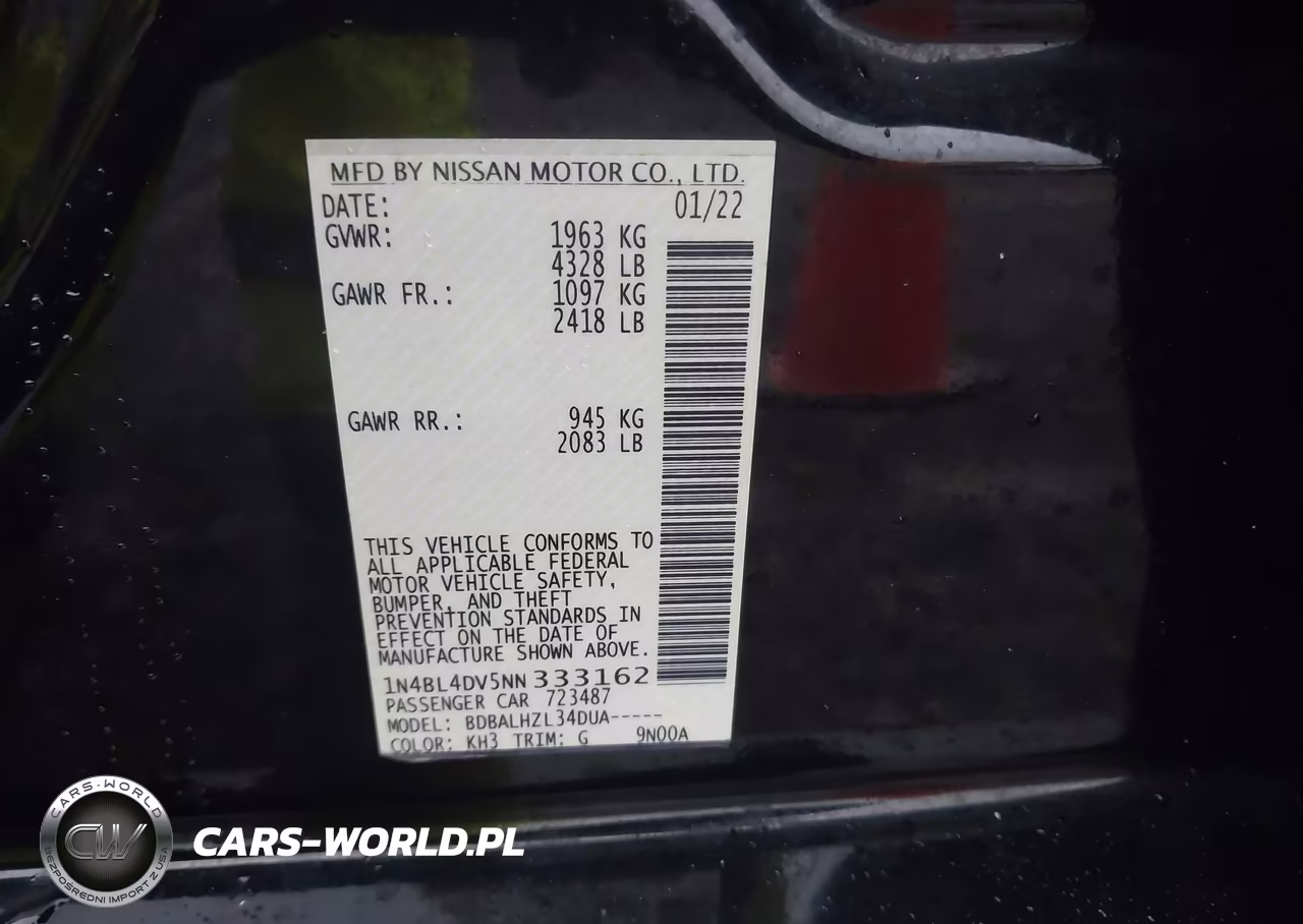 2022 Nissan Altima Sv Fwd VIN:1N4BL4DV5NN333162 - 9