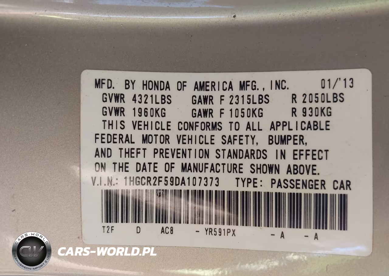 2013 Honda Accord Sport VIN:1HGCR2F59DA107373 - 9