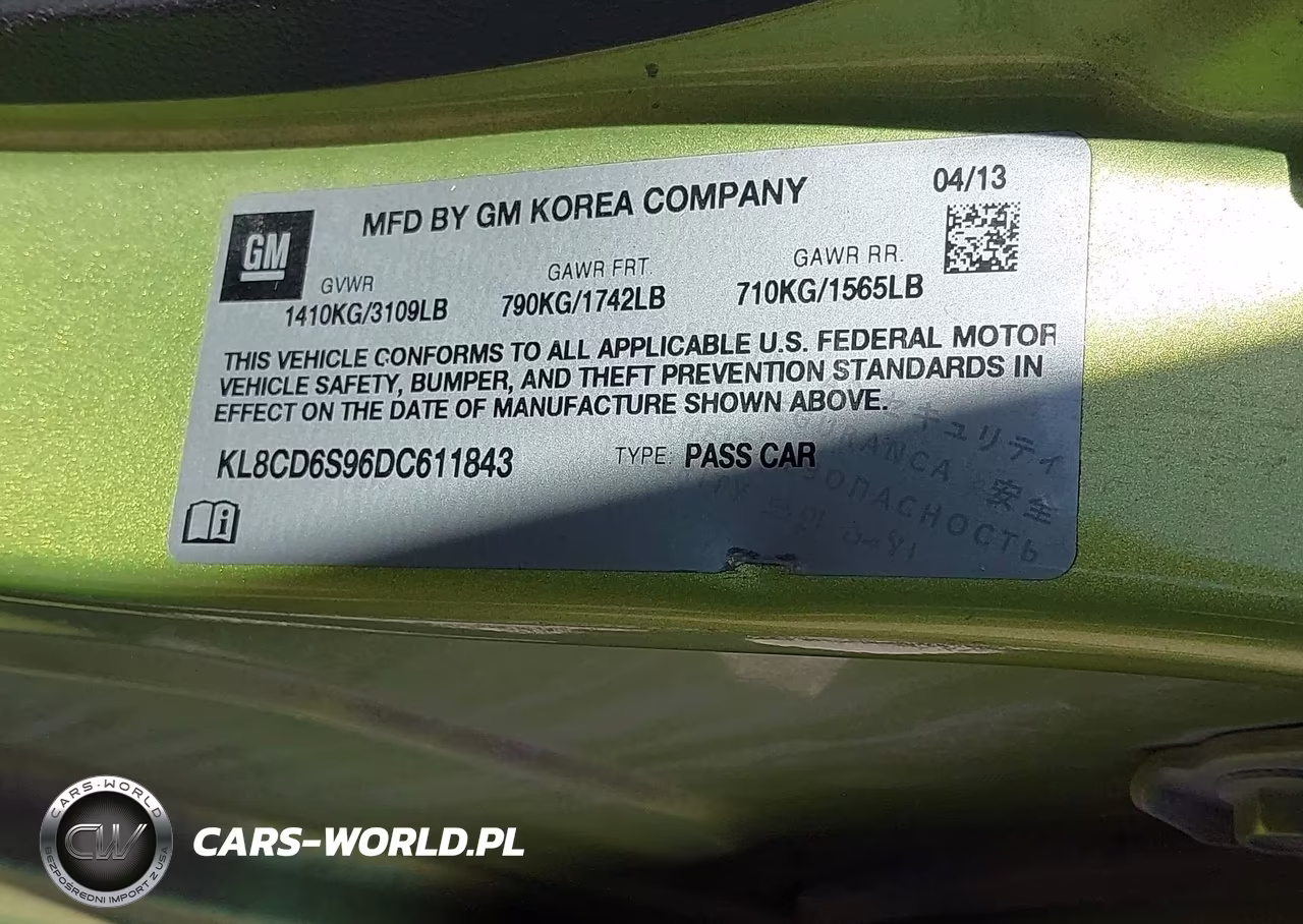 2013 Chevrolet Spark 1Lt Auto VIN:KL8CD6S96DC611843 - 9