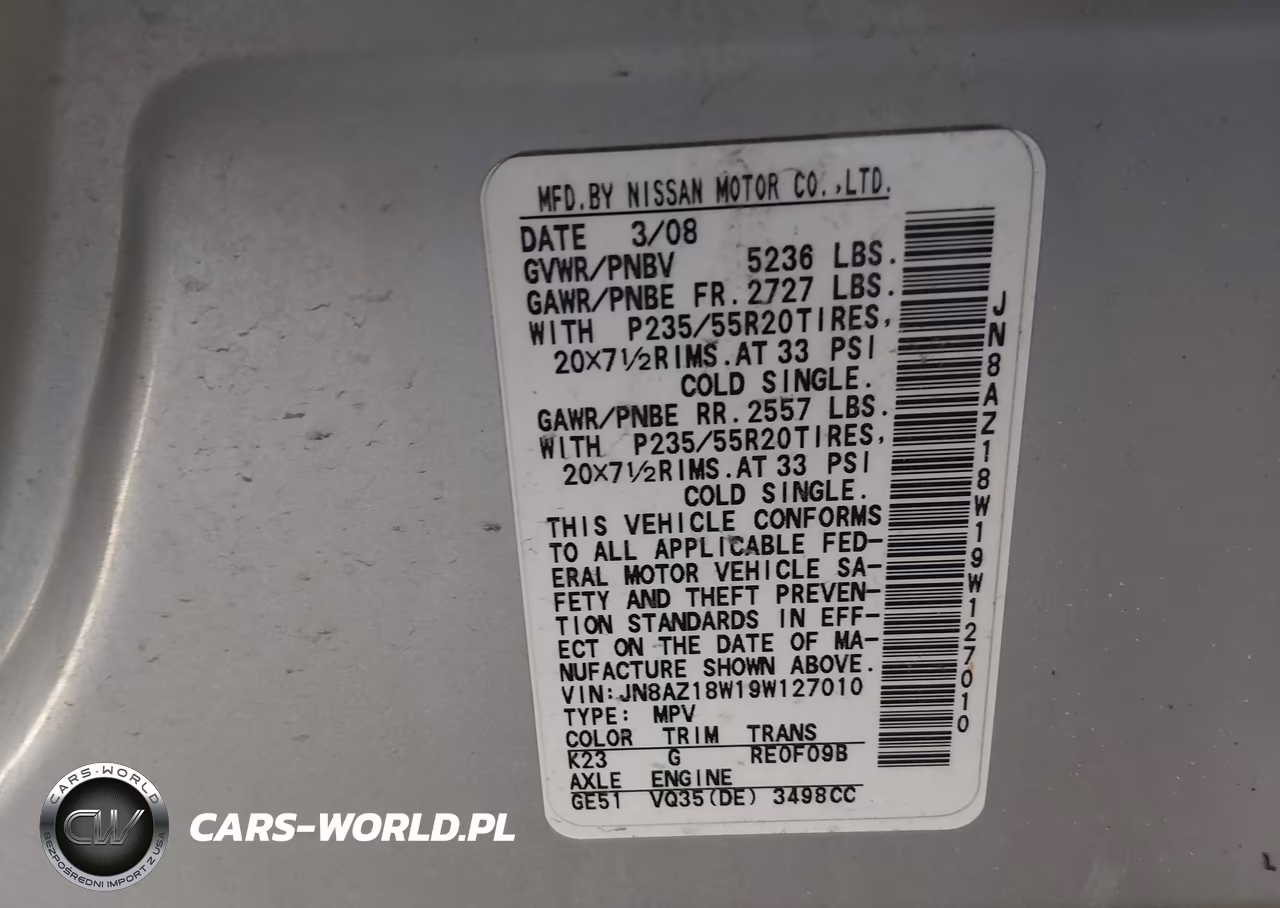 2009 Nissan Murano Le VIN:JN8AZ18W19W127010 - 9