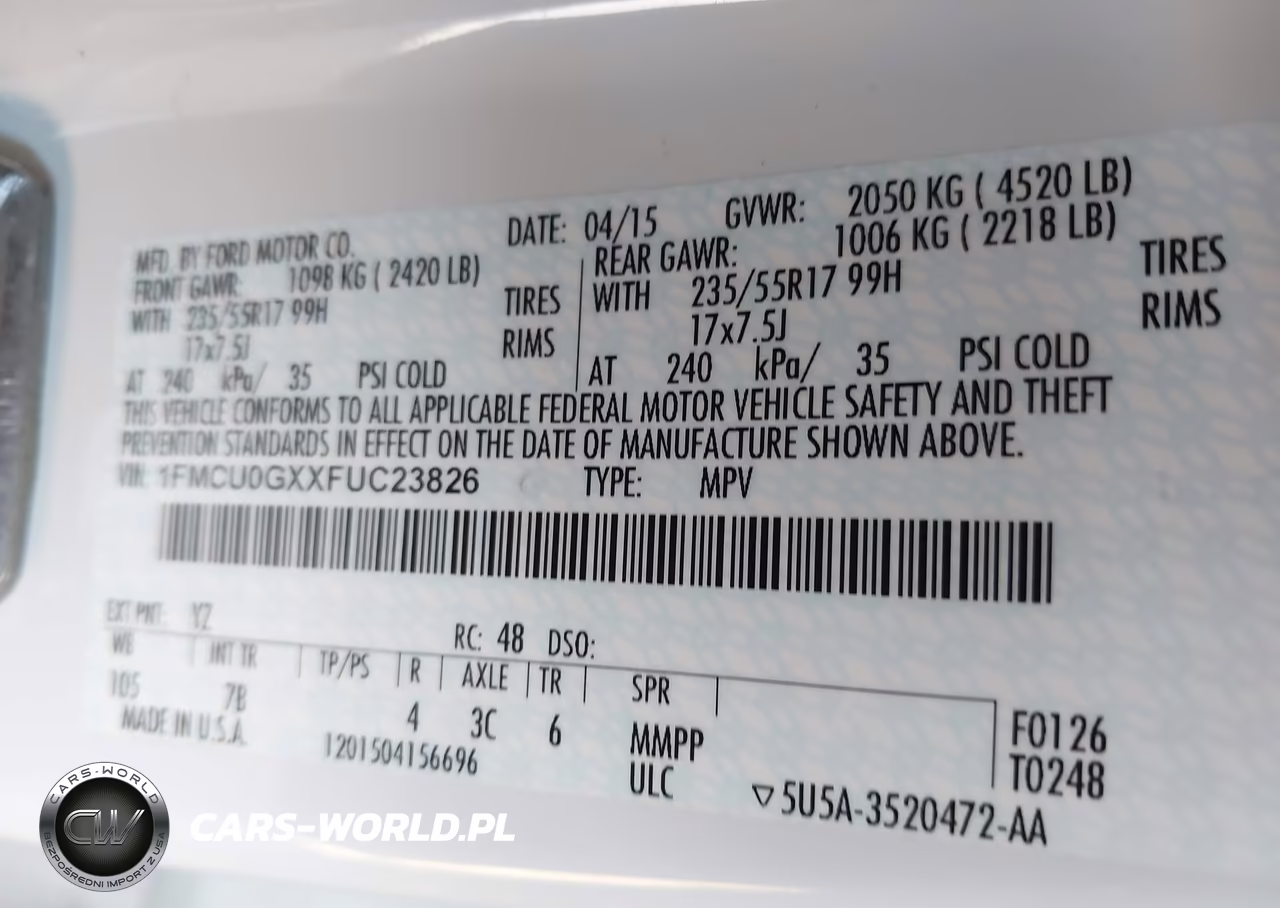 2015 Ford Escape Se VIN:1FMCU0GXXFUC23826 - 9