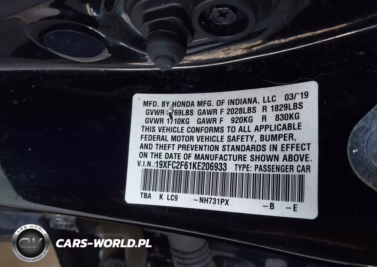 2019 Honda Civic Lx VIN:19XFC2F61KE206933 - 9