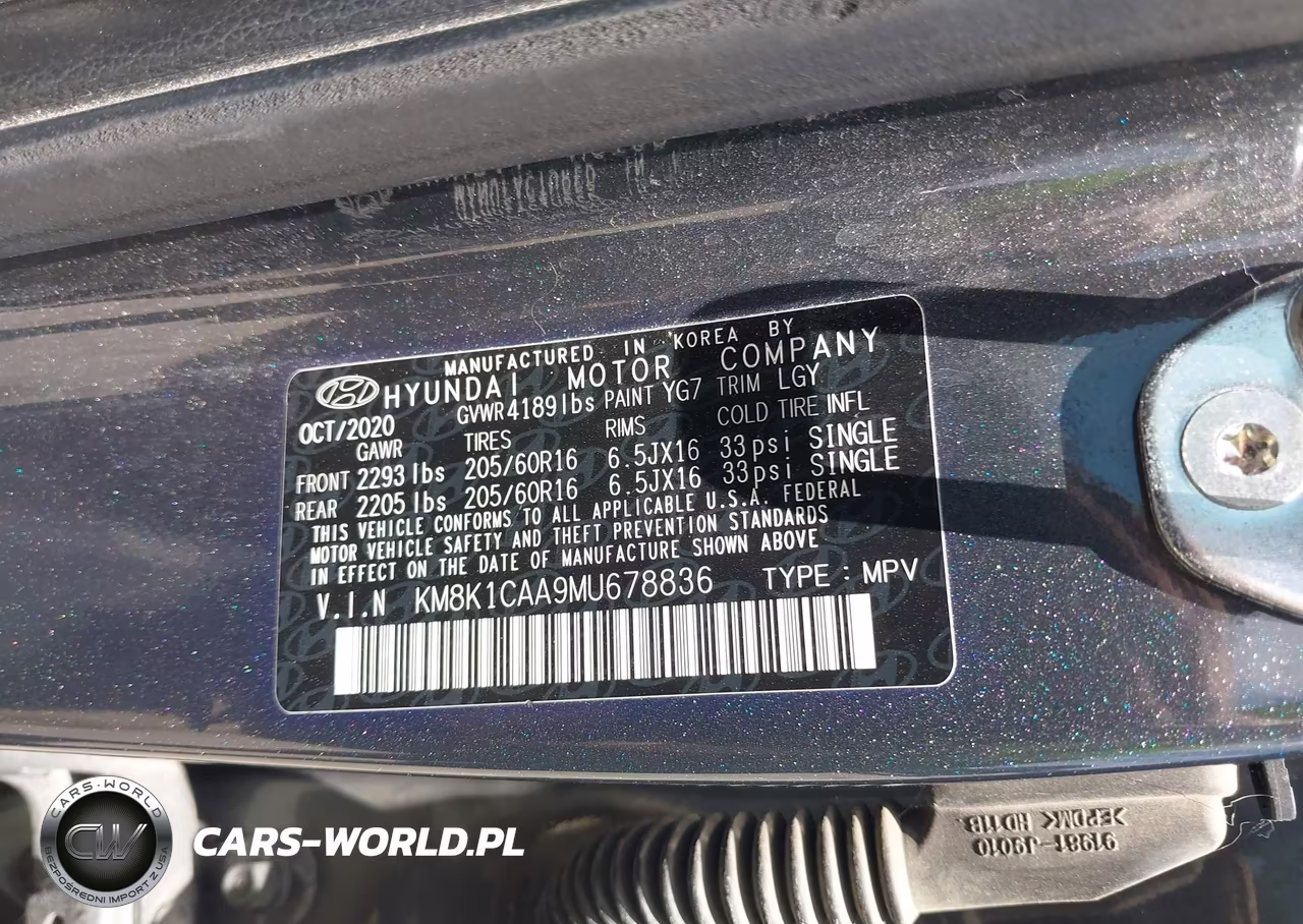 2021 Hyundai Kona Se VIN:KM8K1CAA9MU678836 - 9