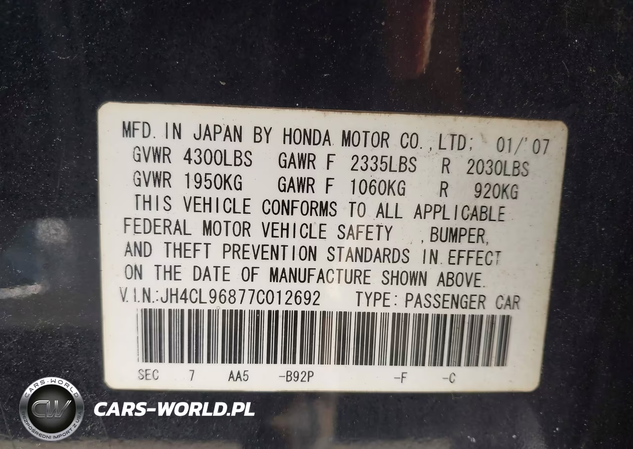 2007 Acura Tsx VIN:JH4CL96877C012692 - 9