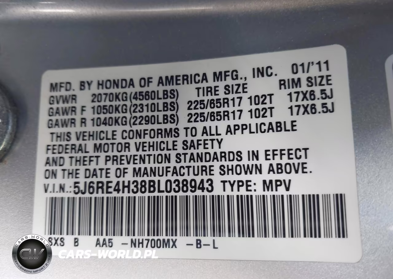 2011 Honda Cr-V Lx VIN:5J6RE4H38BL038943 - 9