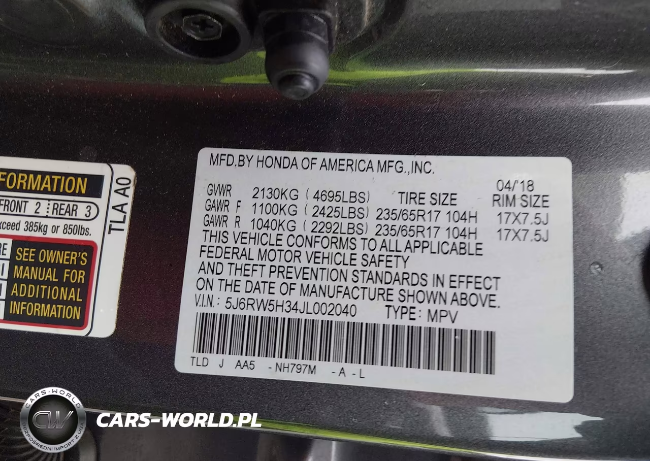 2018 Honda Cr-V Lx VIN:5J6RW5H34JL002040 - 9