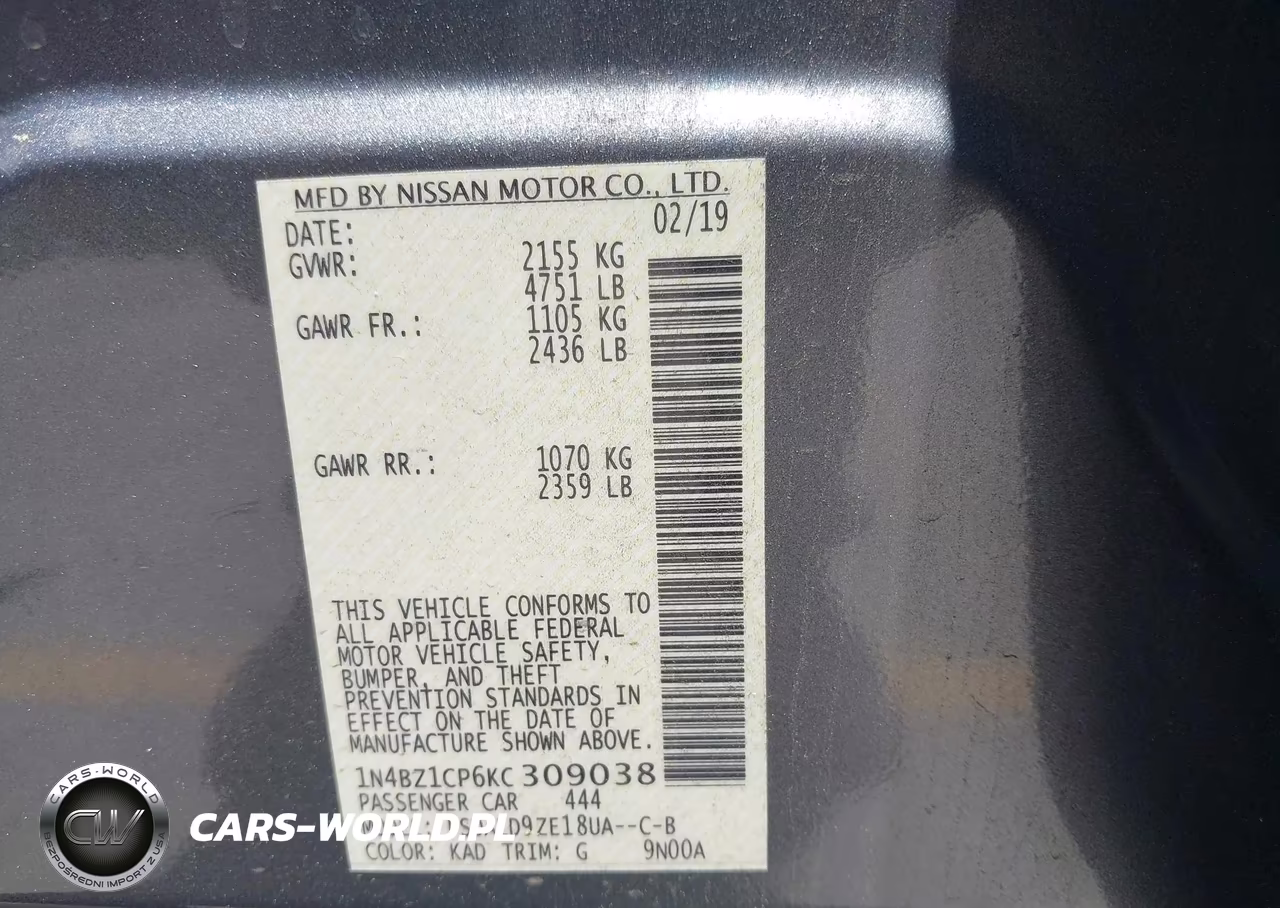 2019 Nissan Leaf Sv Plus VIN:1N4BZ1CP6KC309038 - 8