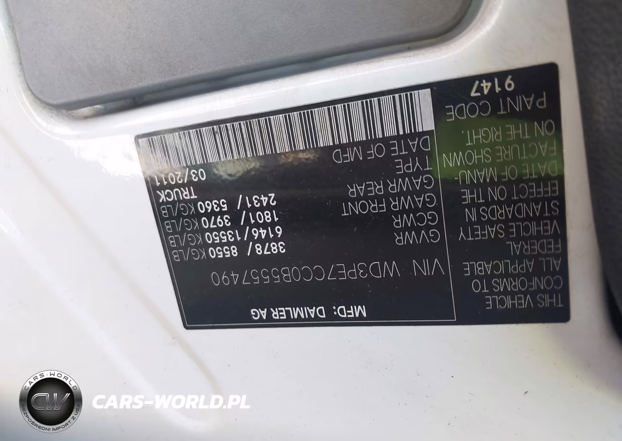 2011 Mercedes-Benz Sprinter 2500 Normal Roof VIN:WD3PE7CC0B5557490 - 9