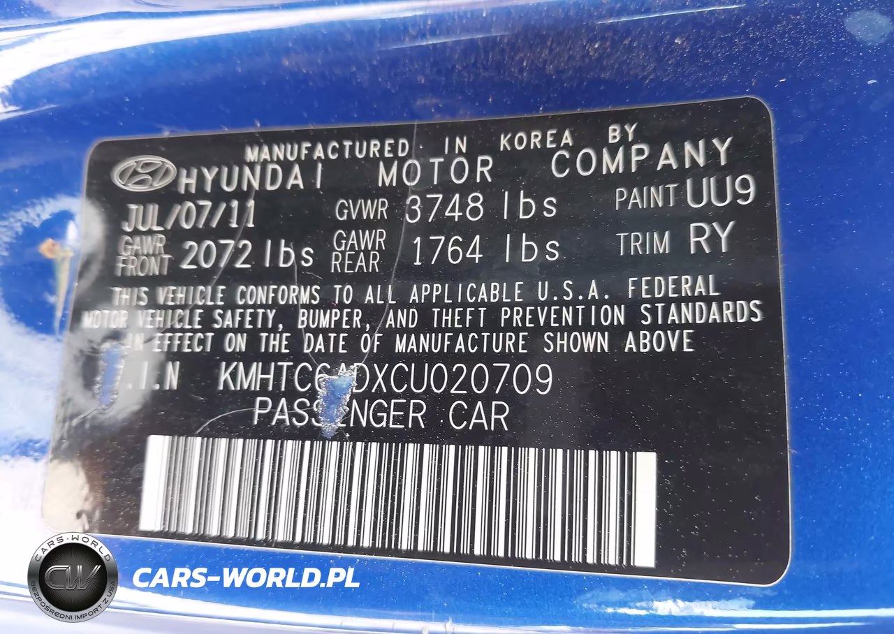 2012 Hyundai Veloster Base W-Black VIN:KMHTC6ADXCU020709 - 9