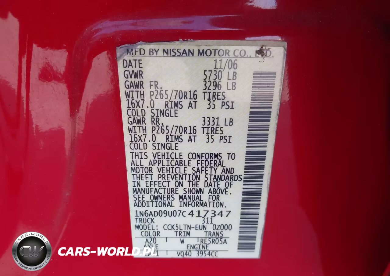 2007 Nissan Frontier Se VIN:1N6AD09U07C417347 - 9