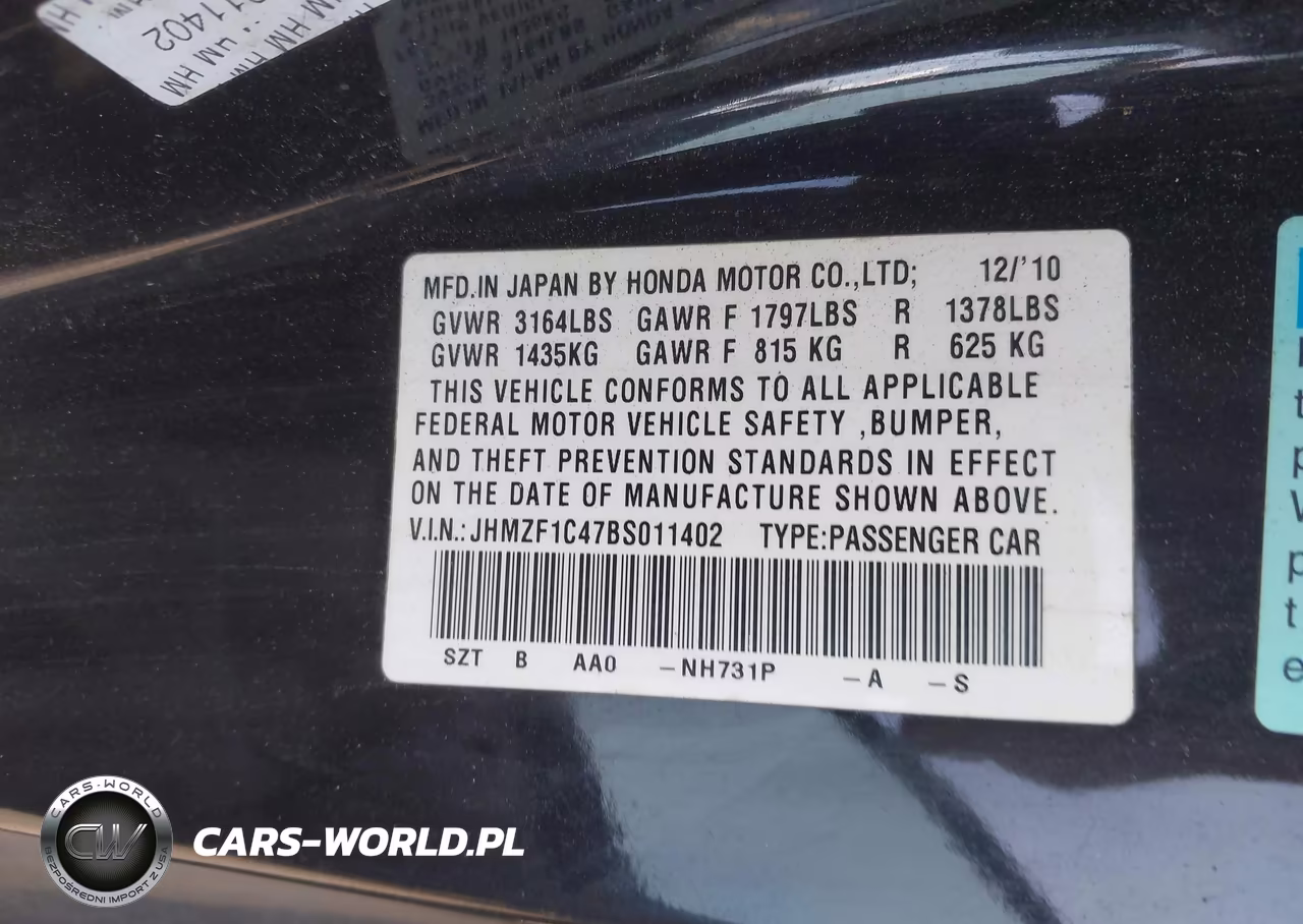 2011 Honda Cr-Z VIN:JHMZF1C47BS011402 - 9