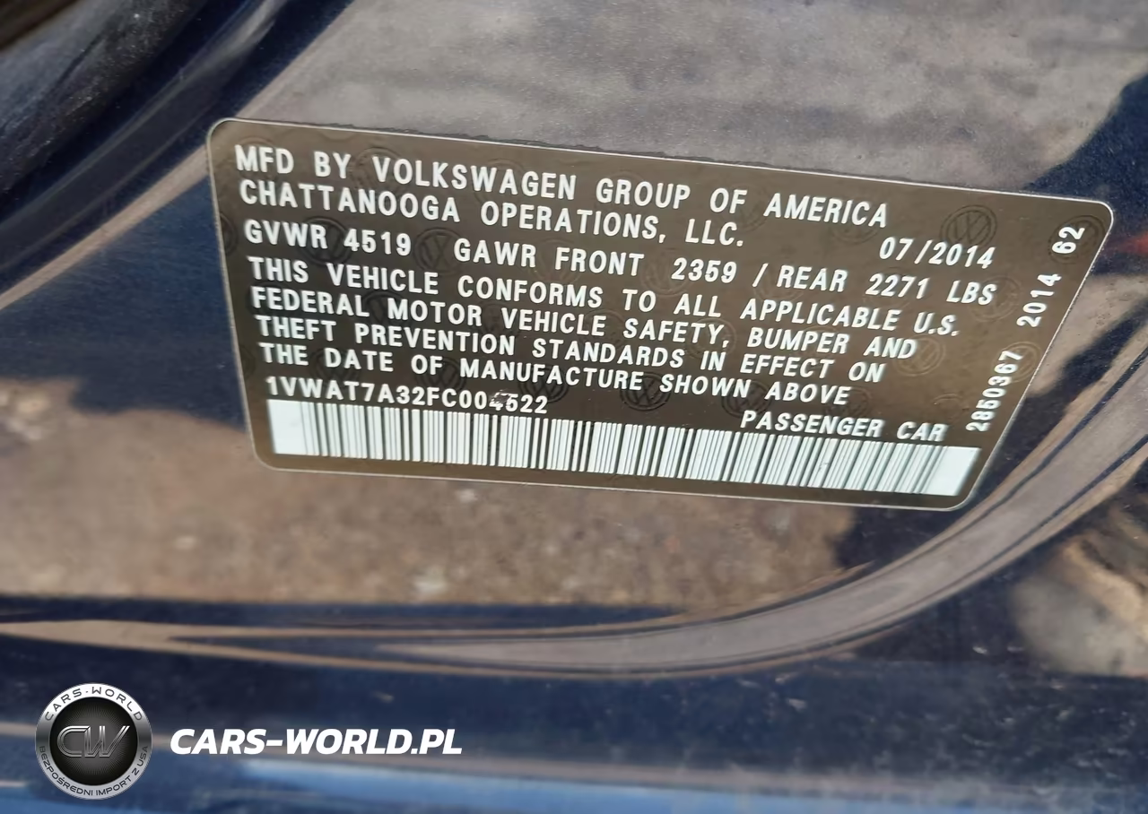 2015 Volkswagen Passat 1.8T S VIN:1VWAT7A32FC004522 - 9