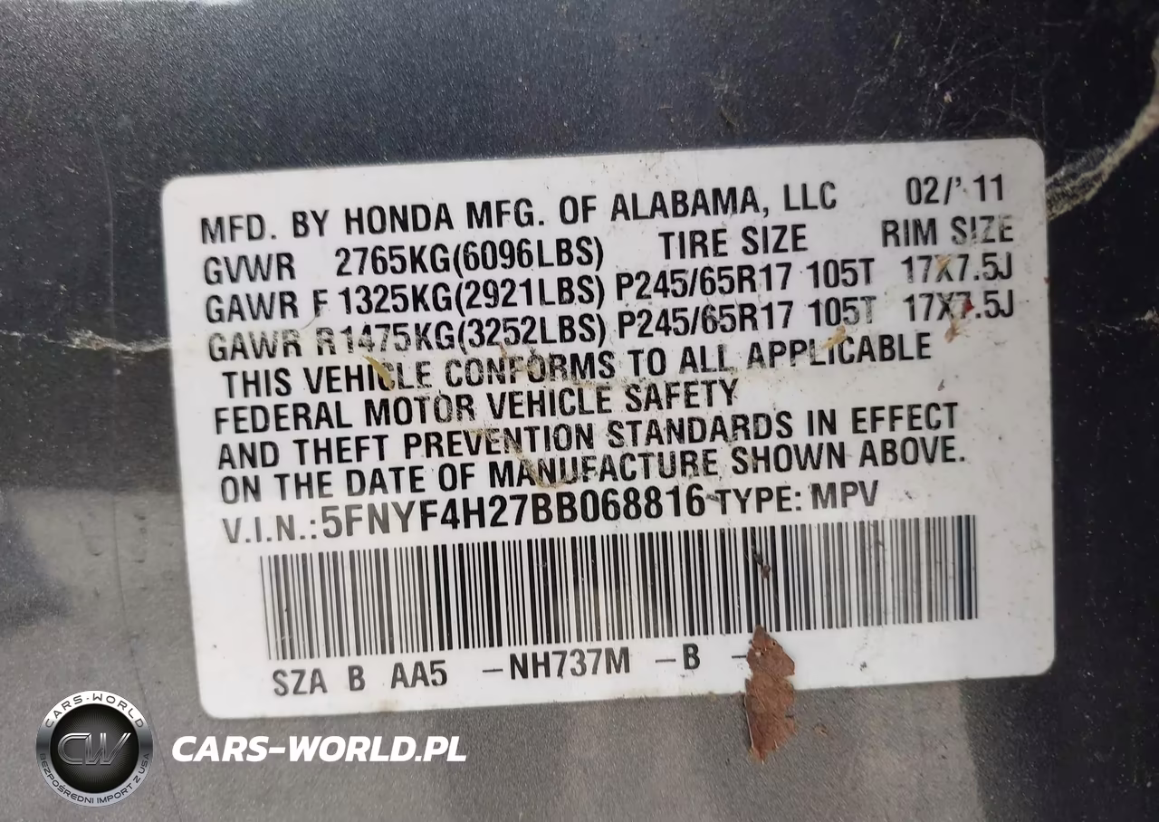 2011 Honda Pilot Lx VIN:5FNYF4H27BB068816 - 9