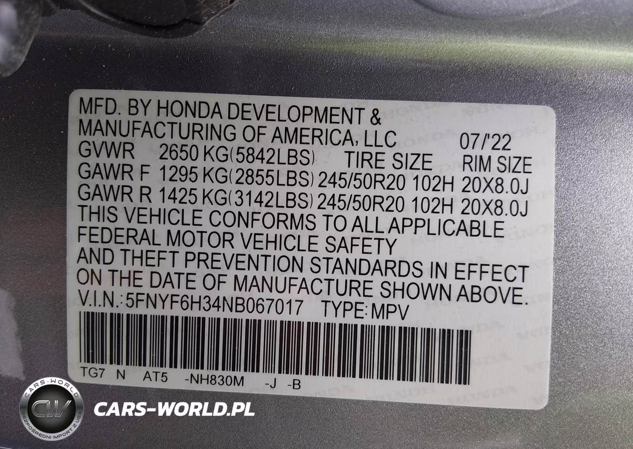 2022 Honda Pilot Awd Sport VIN:5FNYF6H34NB067017 - 9