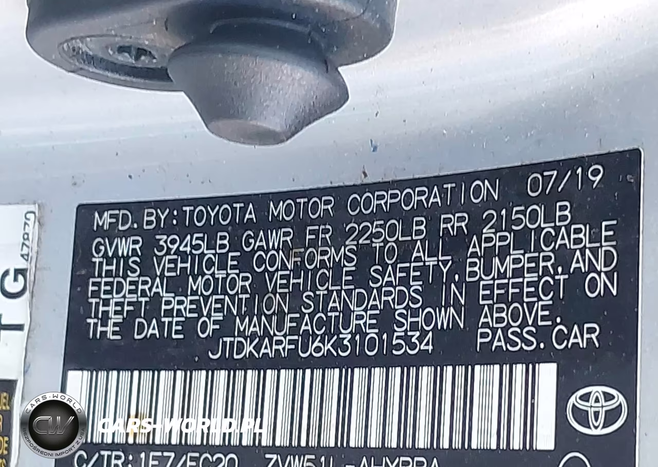 2019 Toyota Prius L Eco VIN:JTDKARFU6K3101534 - 9