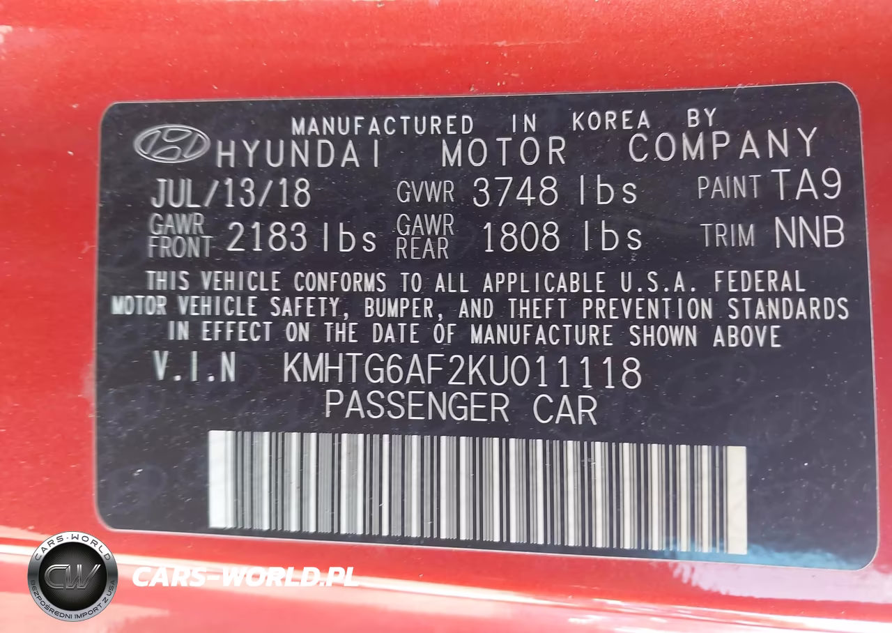 2019 Hyundai Veloster 2.0 Premium VIN:KMHTG6AF2KU011118 - 9