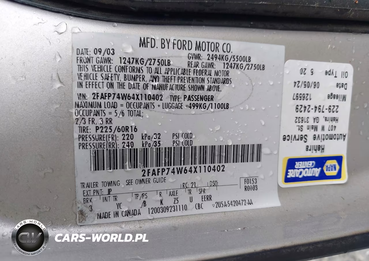 2004 Ford Crown Victoria Lx VIN:2FAFP74W64X110402 - 9