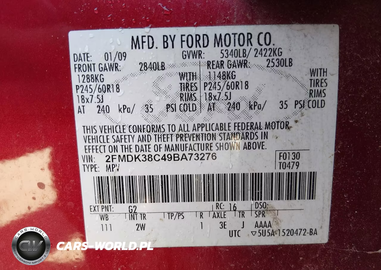 2009 Ford Edge Sel VIN:2FMDK38C49BA73276 - 9