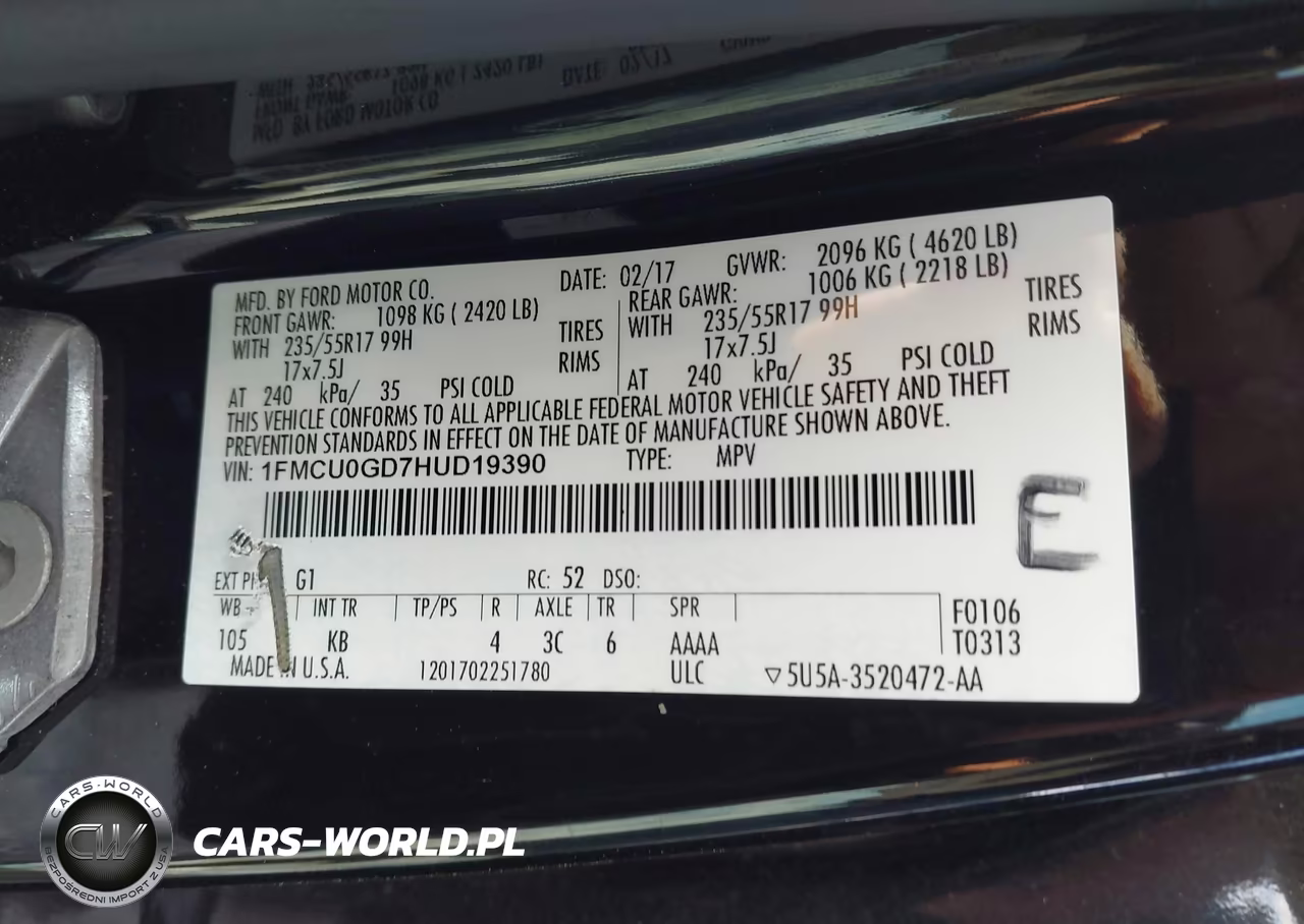 2017 Ford Escape Se VIN:1FMCU0GD7HUD19390 - 9