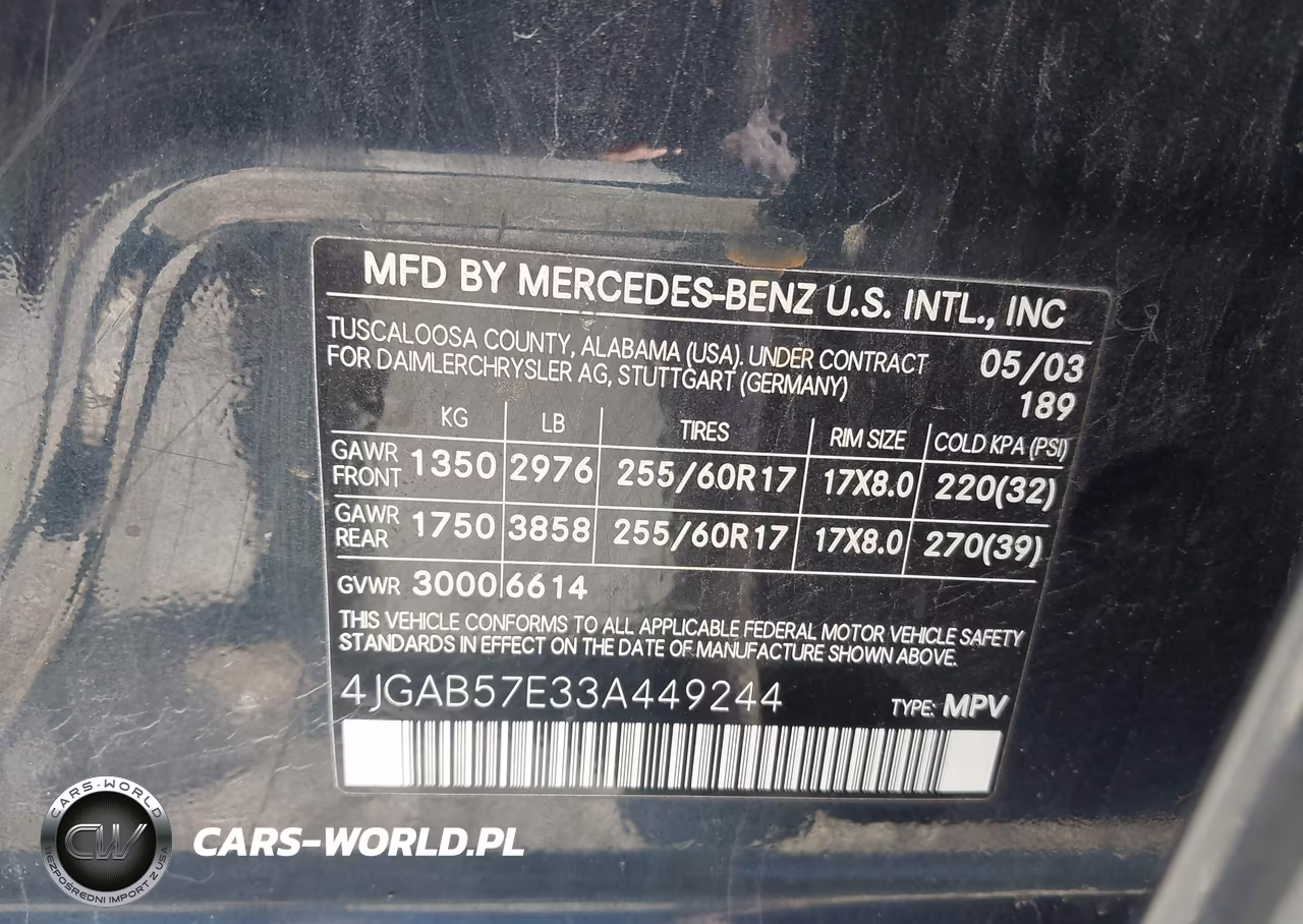 2003 Mercedes-Benz Ml 350 VIN:4JGAB57E33A449244 - 9