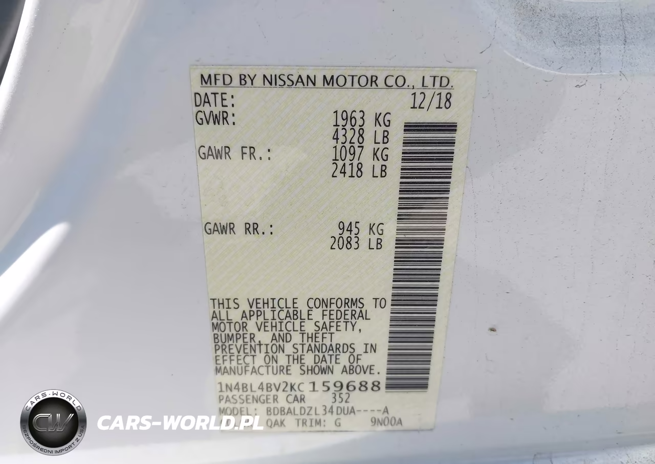 2019 Nissan Altima 2.5 S VIN:1N4BL4BV2KC159688 - 9